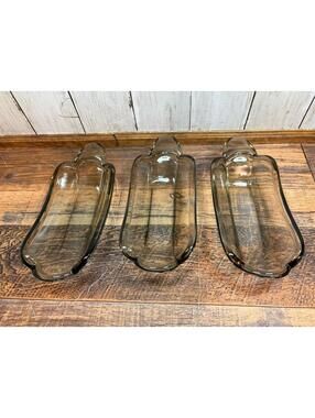 Vintage Clear Pressed Glass Hot Dog Ice Cream Boats 1970s Indiana Glass Set Of 3